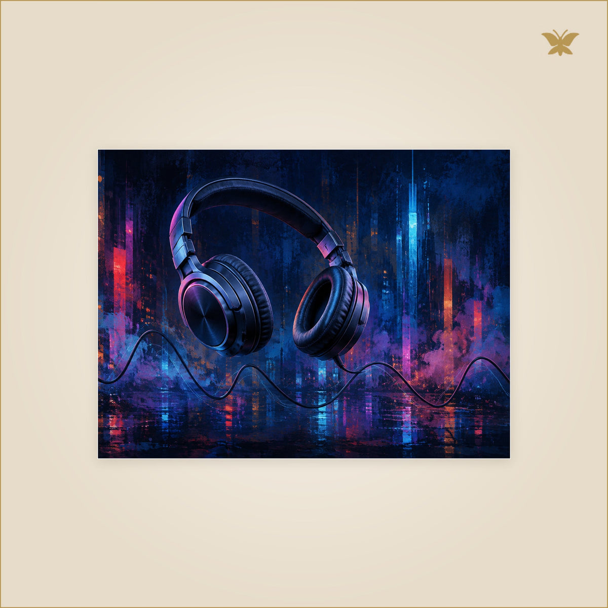 Headphones for a Sleepless City — tableau aluminium, mockup petit format