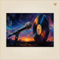 The Microphone at the Edge of Dawn — tableau aluminium, mockup grand format