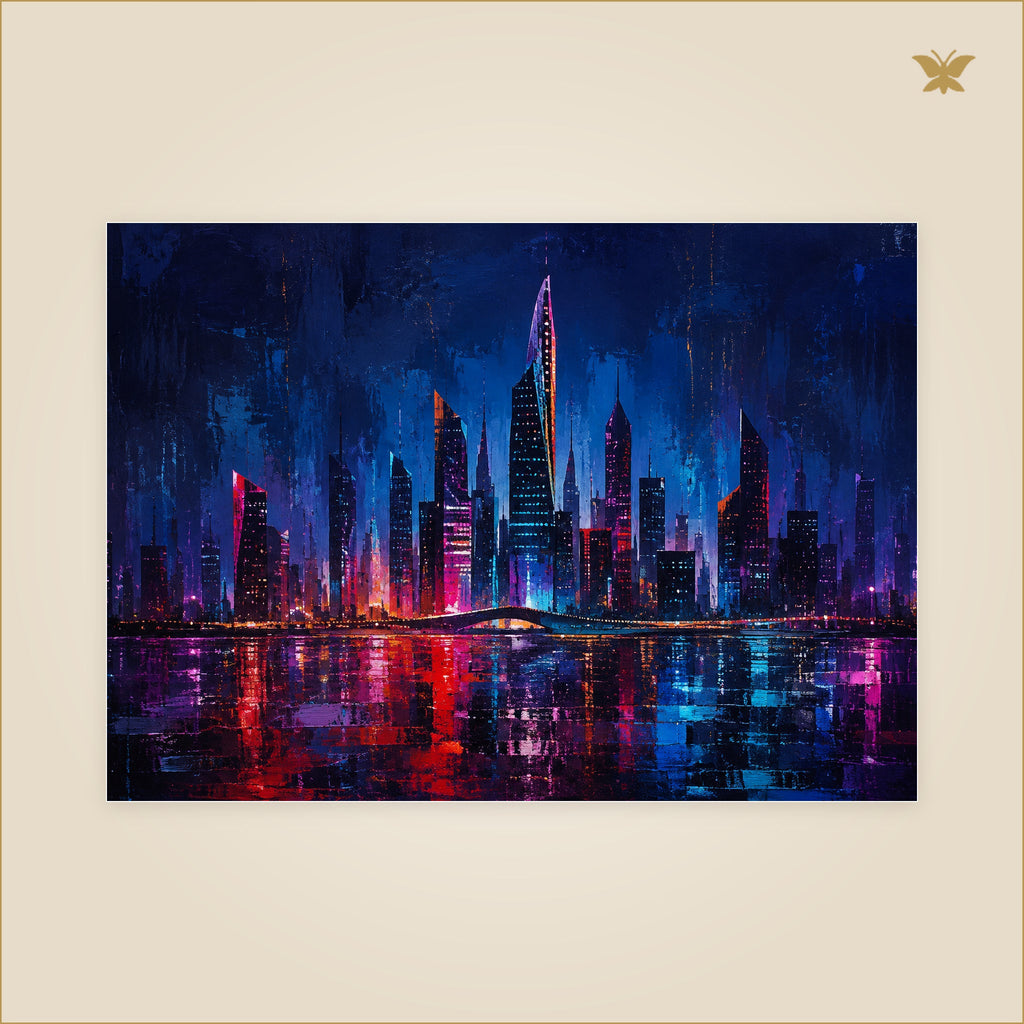 The Skyline That Learned the Rhythm — tableau aluminium, mockup grand format