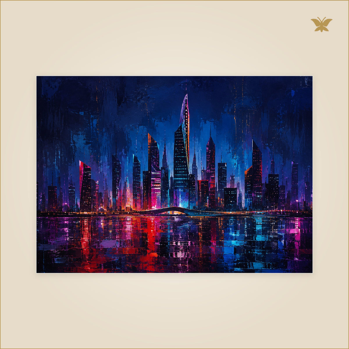 The Skyline That Learned the Rhythm — tableau aluminium, mockup grand format