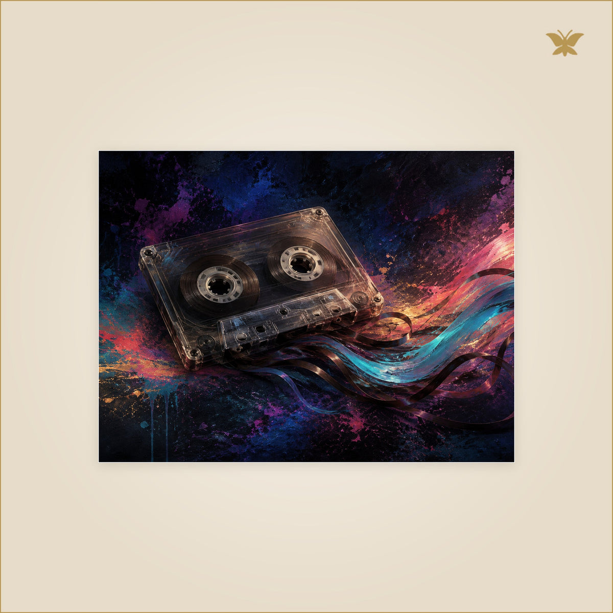 The Cassette That Kept the Night — tableau aluminium, mockup petit format