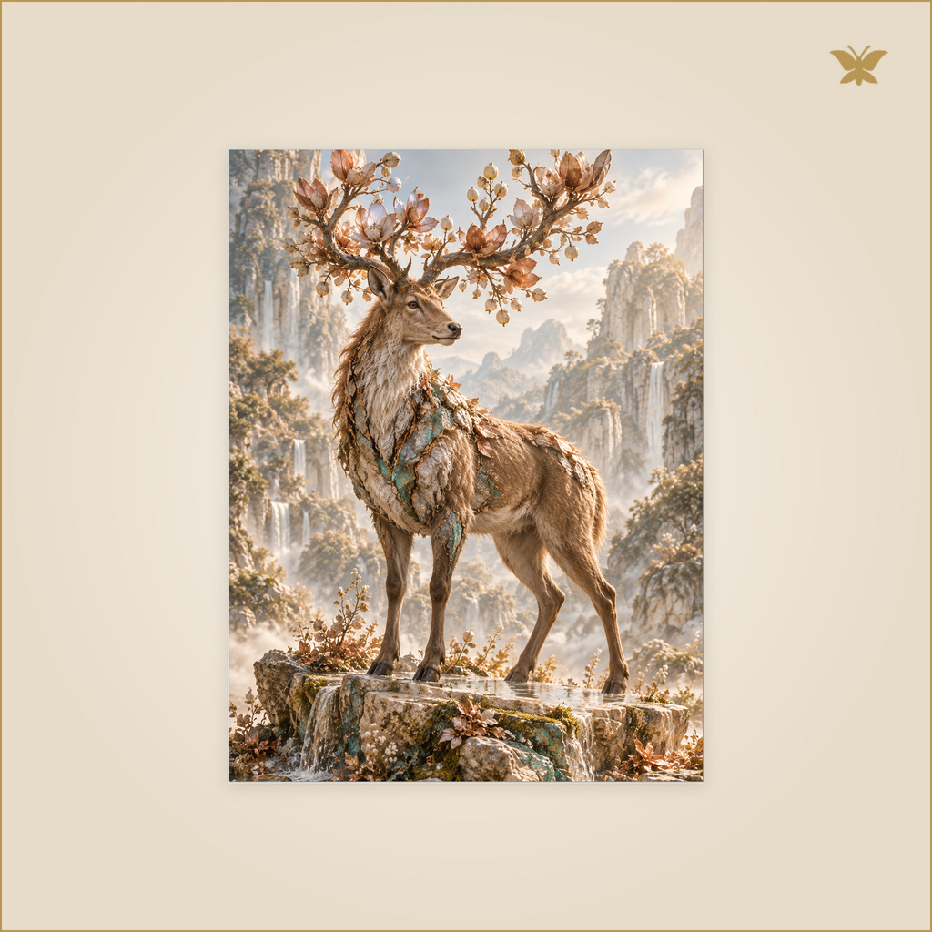 The Stag of Copper Petals — Petit 30 × 40 cm aluminium wall art