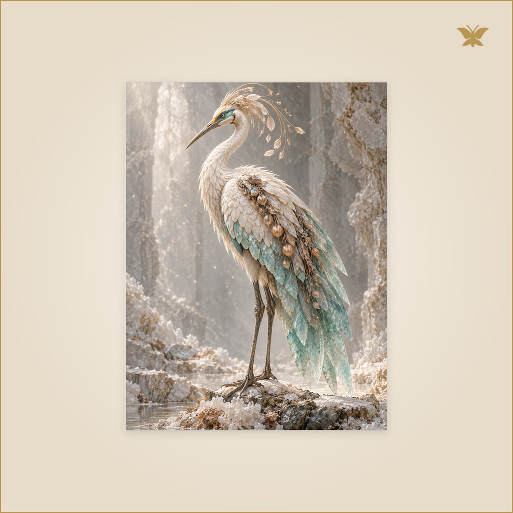 The Ivory Bird of Turquoise Memory — Petit 30 × 40 cm aluminium wall art