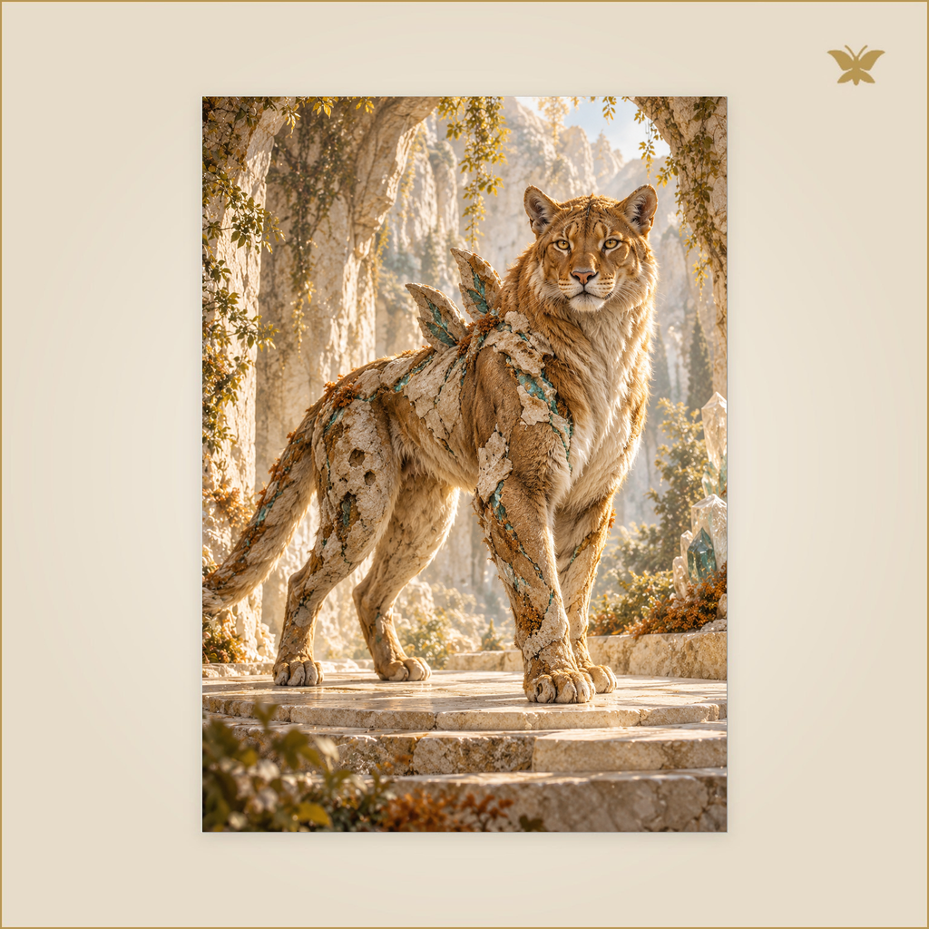 The Feline of Warm Stone — Grand 50 × 70 cm aluminium wall art