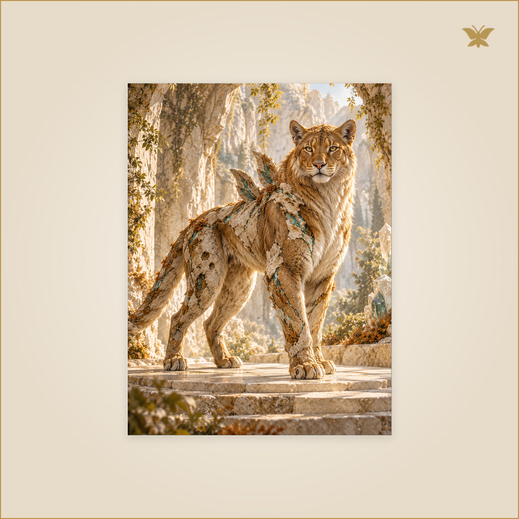 The Feline of Warm Stone — Petit 30 × 40 cm aluminium wall art