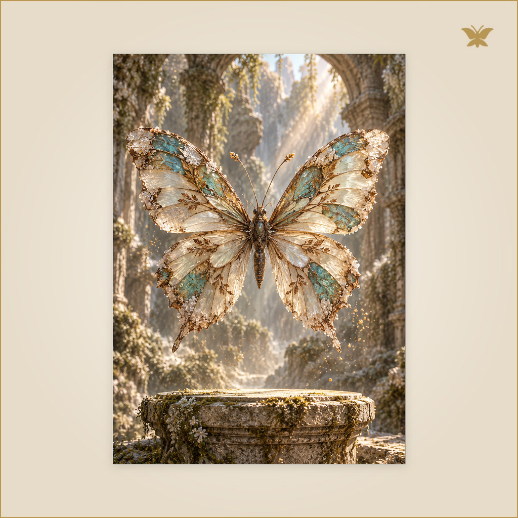 The Butterfly Reliquary — Grand 50 × 70 cm aluminium wall art