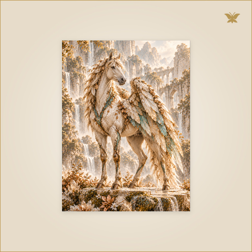 The Horse with Mineral Wings — Petit 30 × 40 cm aluminium wall art