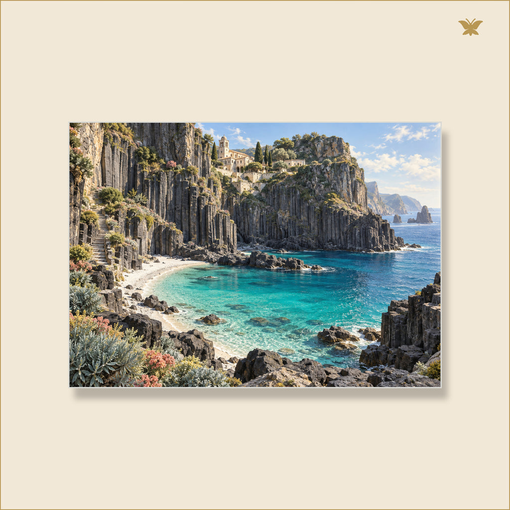 The Ivory Cloister Above the Basalt Cove — mockup Premium grand 70 × 50 cm