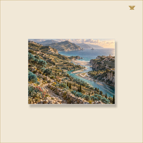 The Blue Orchard at the River Mouth — mockup Premium petit 40 × 30 cm