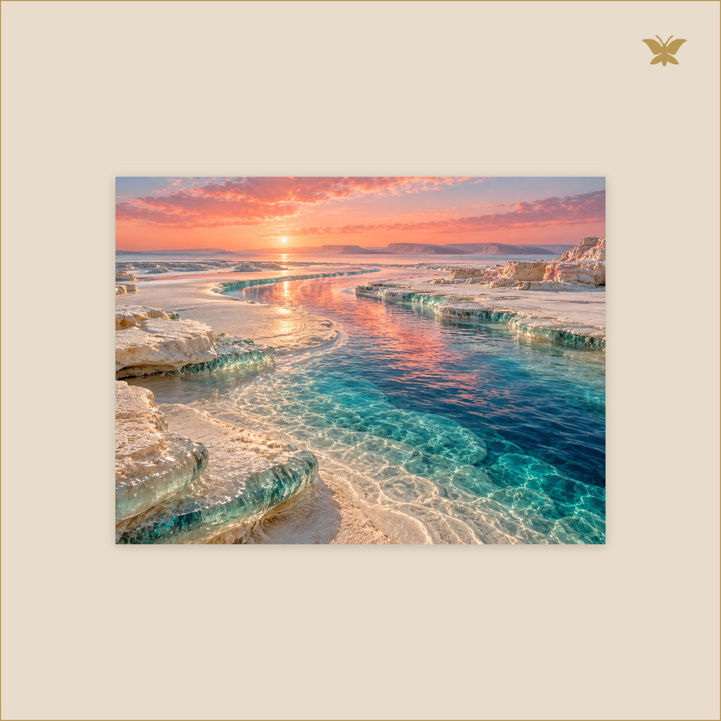 The Ivory Channel Beneath Coral Light — petit format 40 × 30 cm