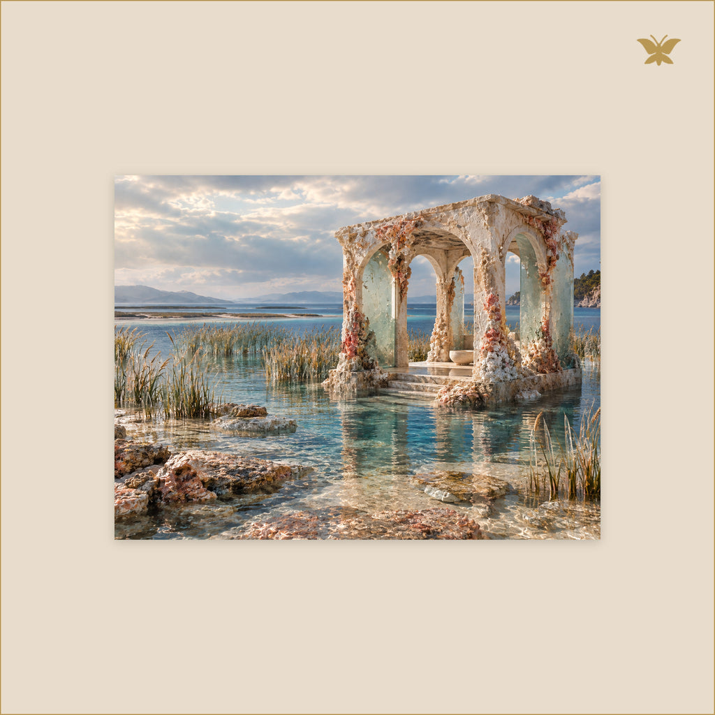 The Drowned Pavilion of the Tidal Glass — petit format 40 × 30 cm