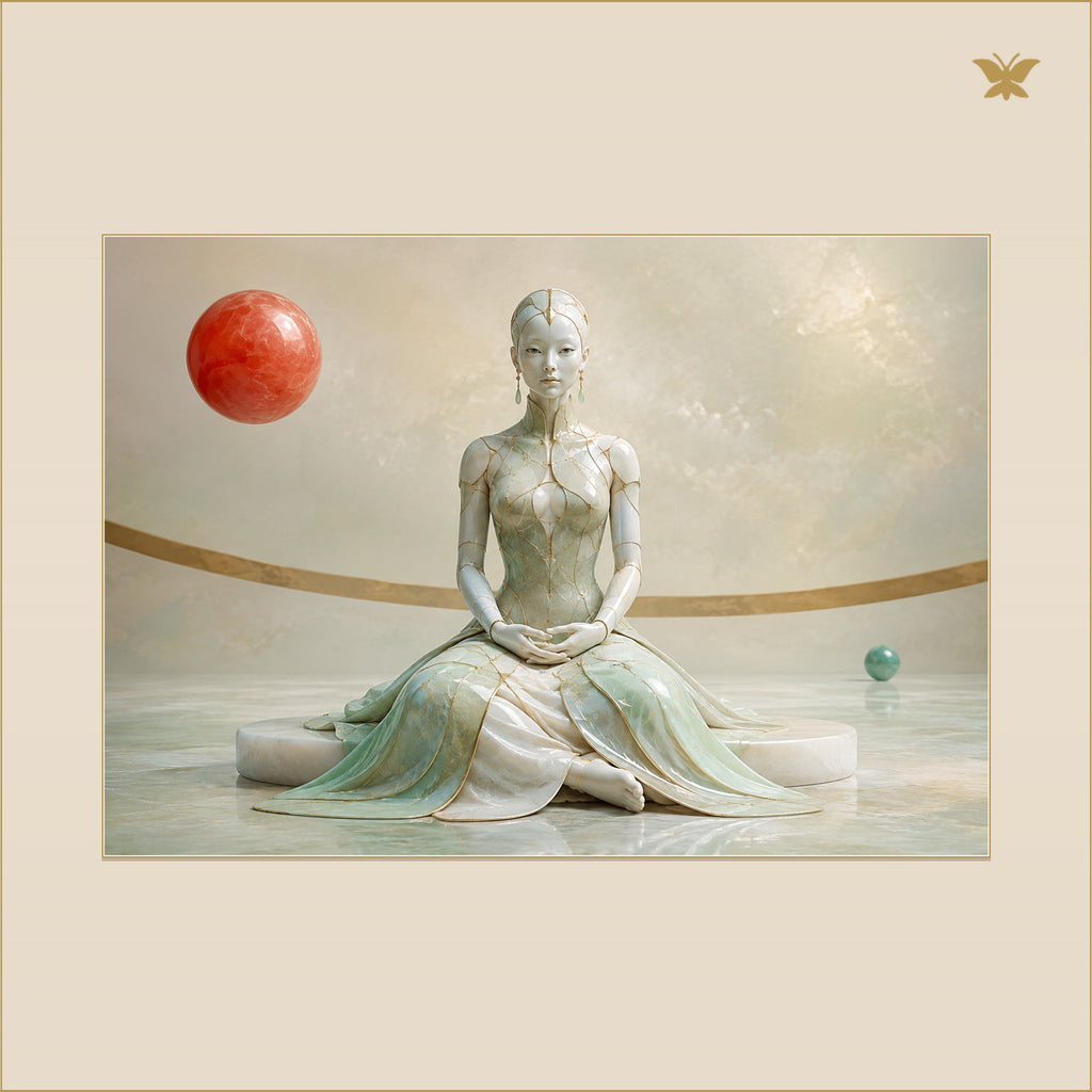 The Woman Beneath the Coral Moon — mockup grand 100 × 70 cm
