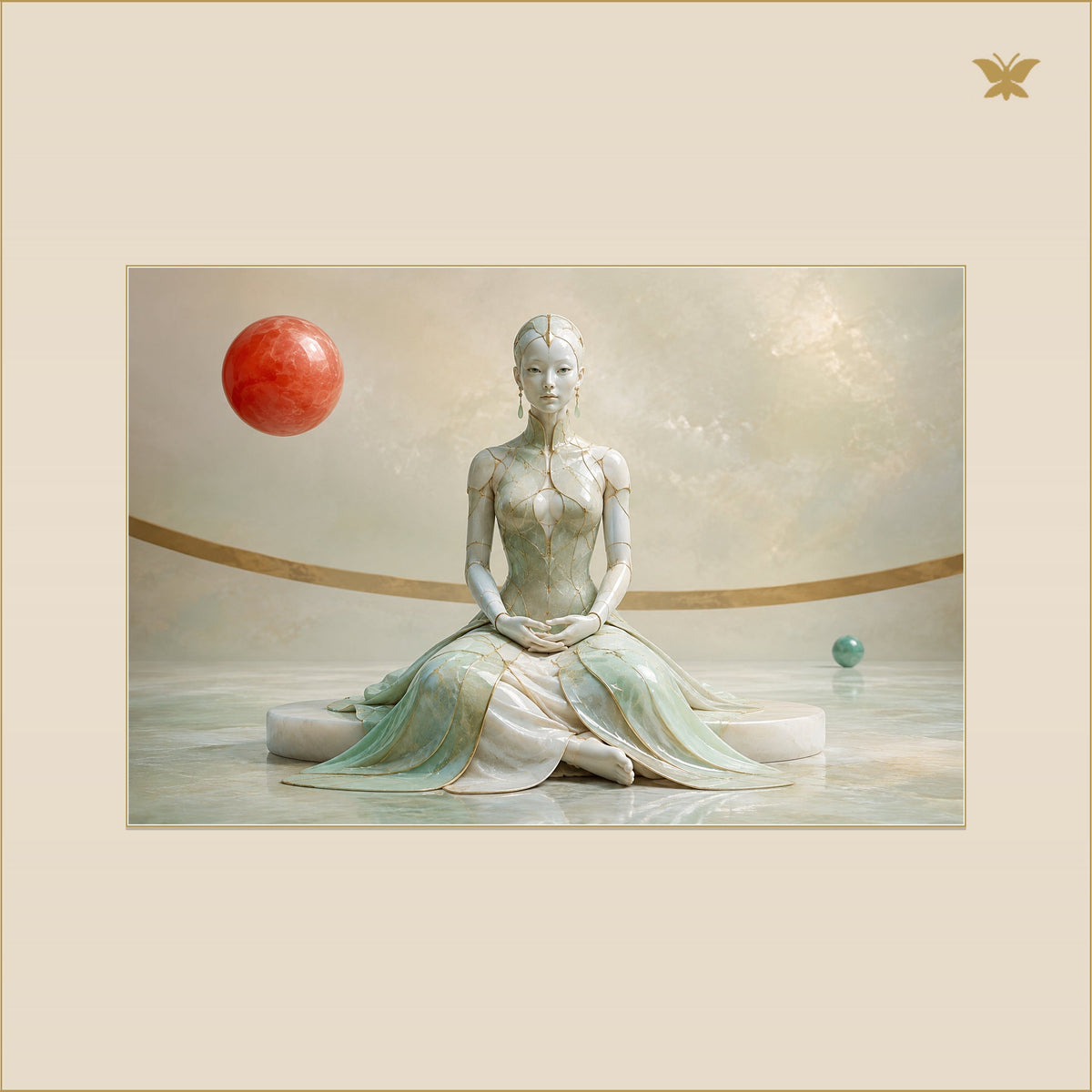The Woman Beneath the Coral Moon — mockup petit 90 × 60 cm
