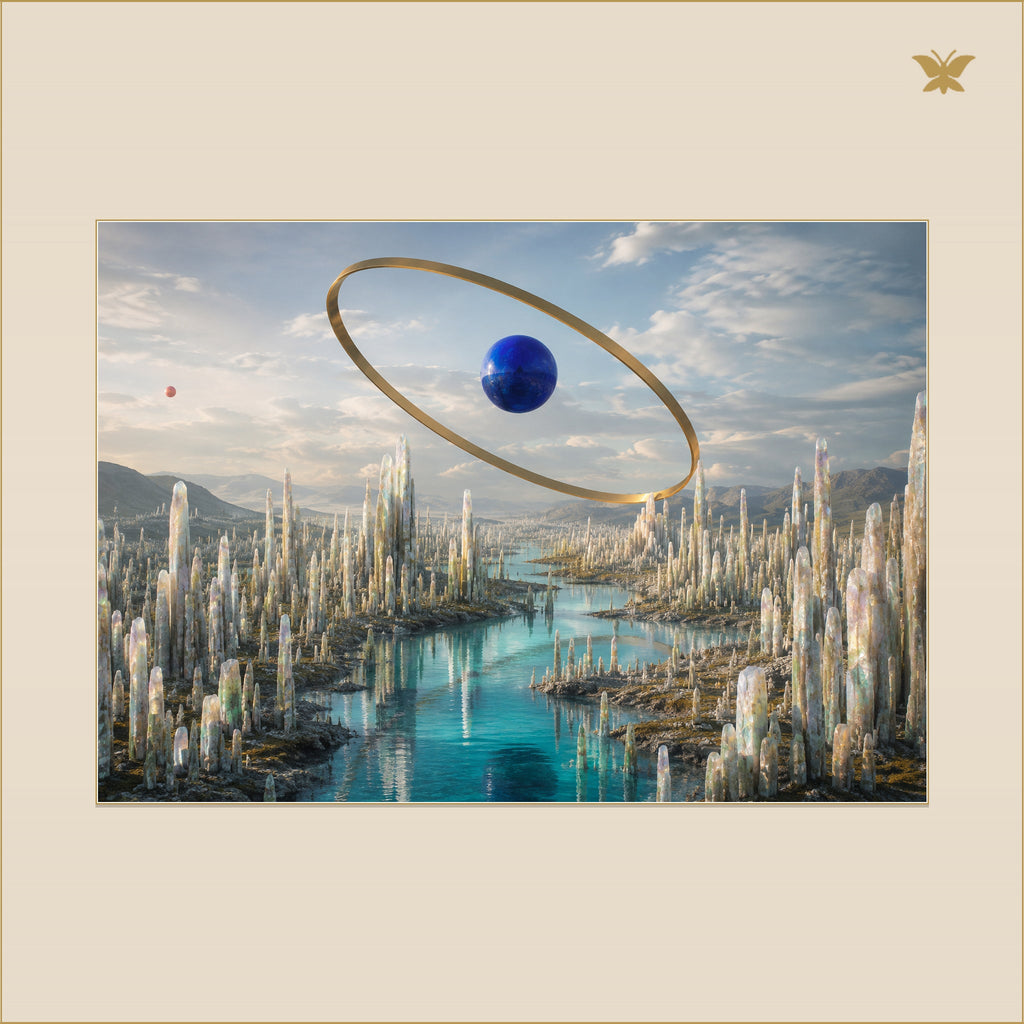 The Brass Arc Over the Opaline Forest — mockup Premium grand 100 × 70 cm