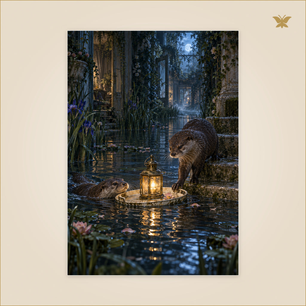 The Otters and the Last Warm Light — grand format 70 × 100 cm