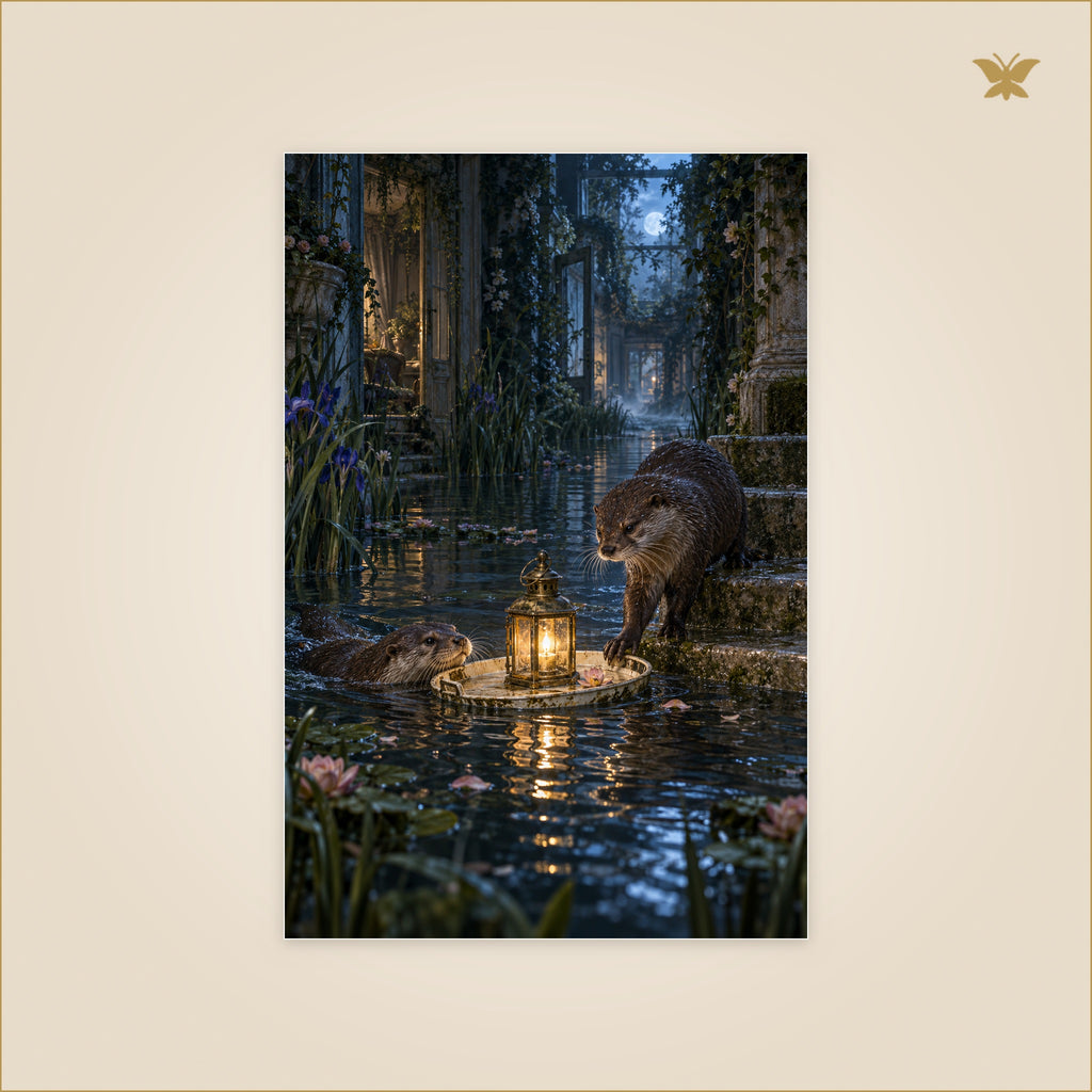 The Otters and the Last Warm Light — petit format 60 × 90 cm