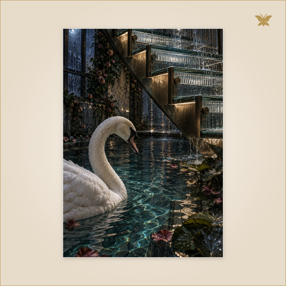 The Swan Beneath the Glass Stair — grand format 70 × 100 cm