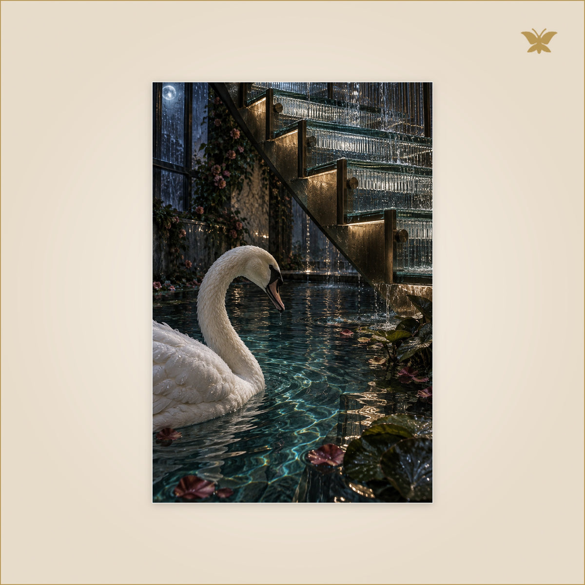 The Swan Beneath the Glass Stair — petit format 60 × 90 cm