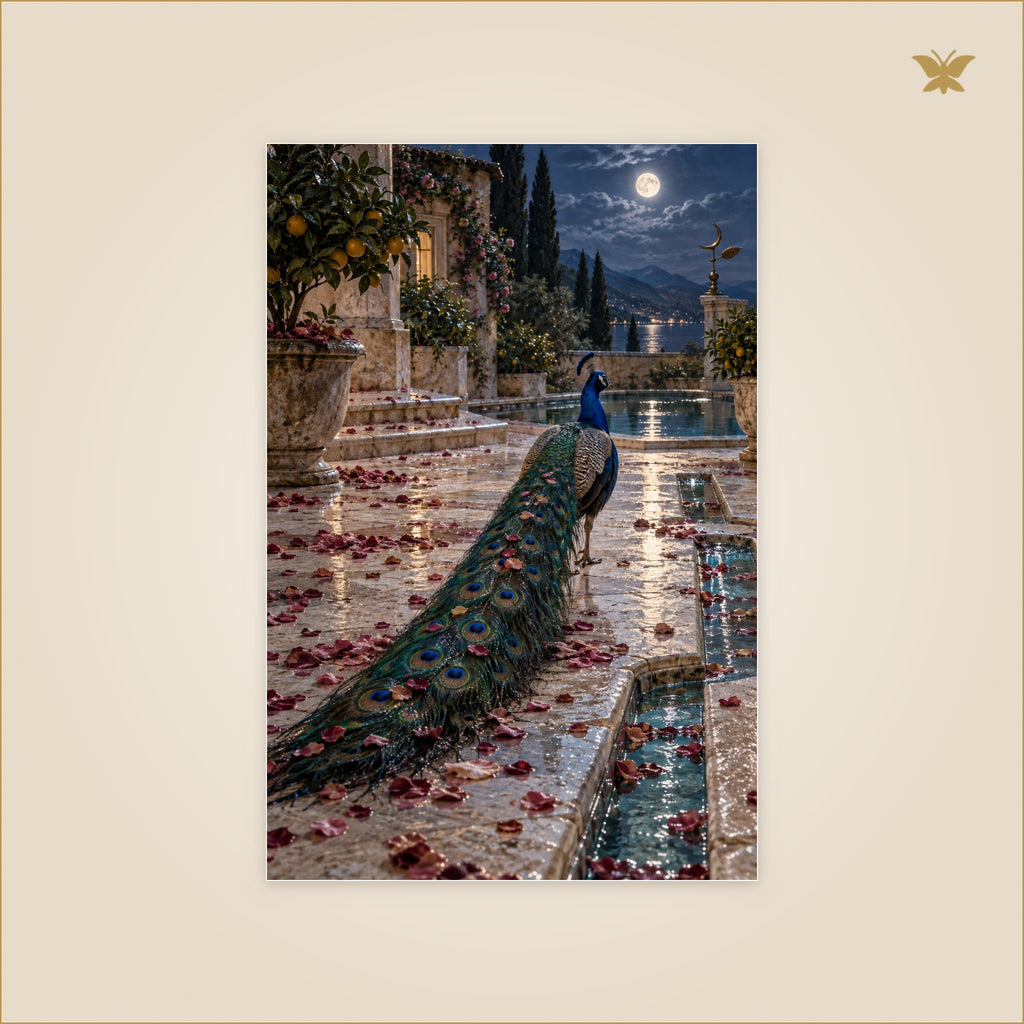 The Peacock After the Rose Rain — petit format 60 × 90 cm