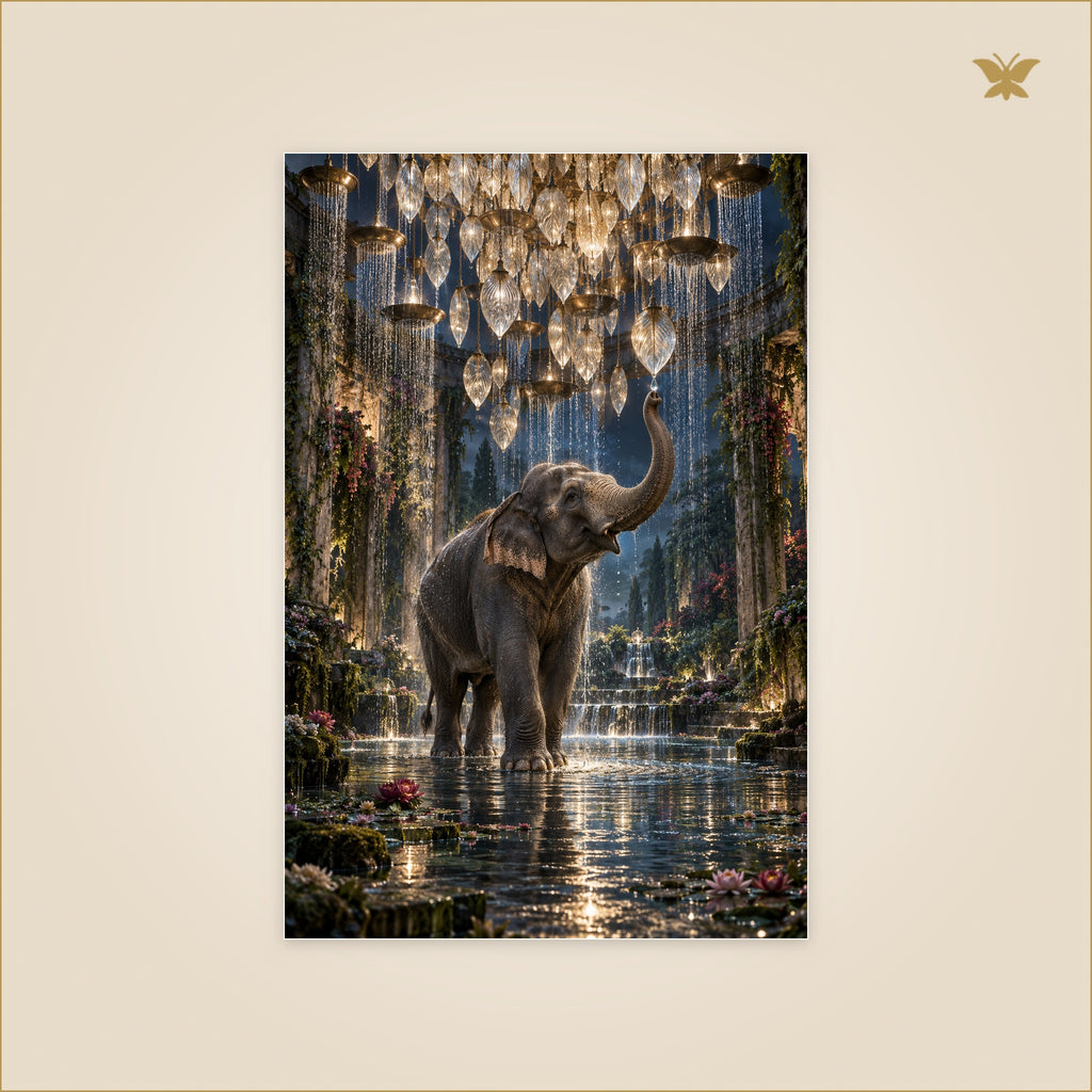 The Elephant Beneath the Rain Chandelier — petit format 60 × 90 cm