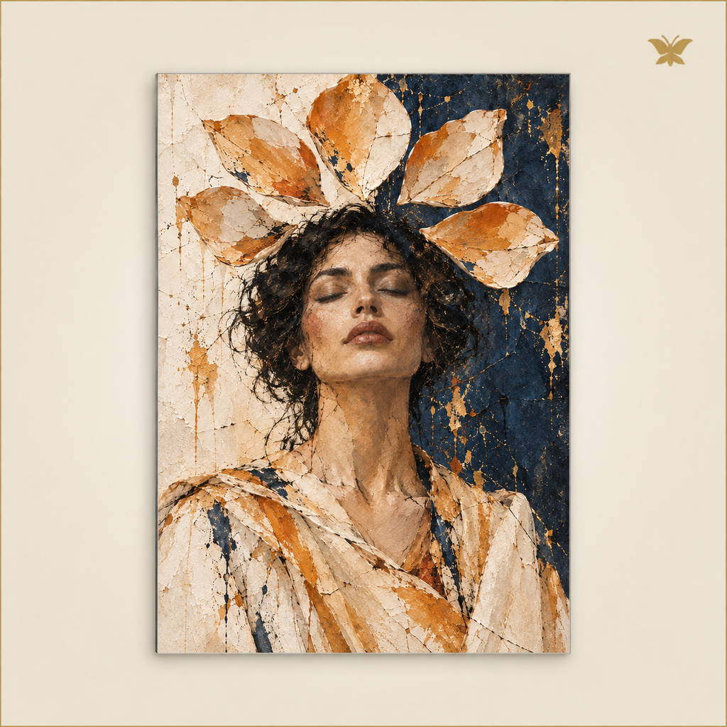 The Sleeper Beneath the Saffron Petals — grand format 70 × 100 cm