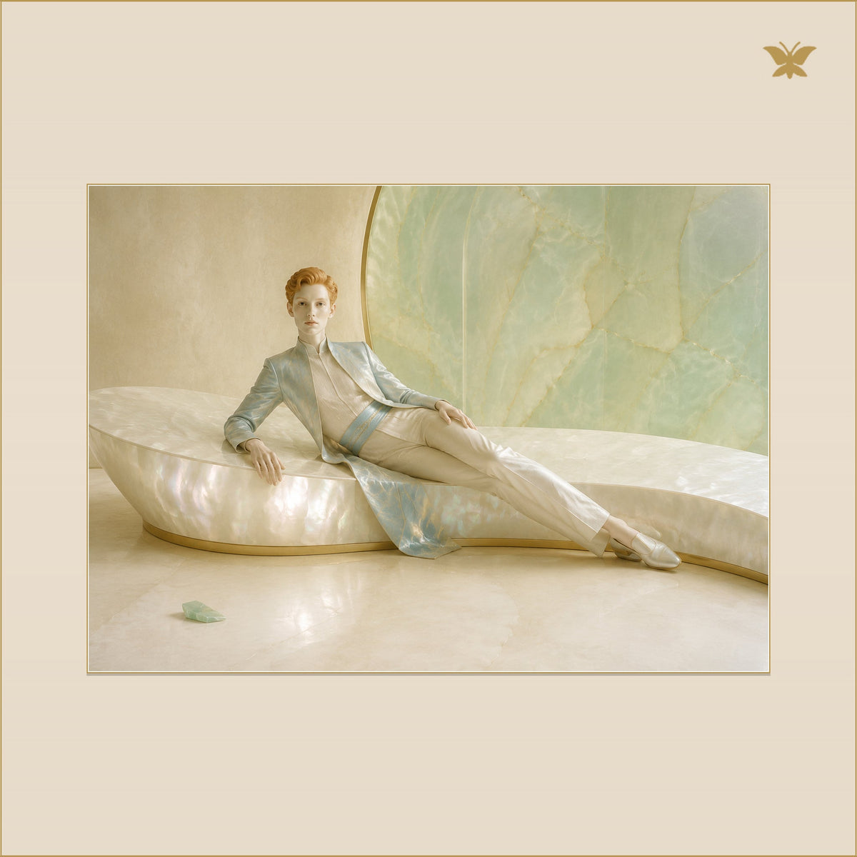 The Figure Resting on Nacre — mockup grand 70 × 50 cm