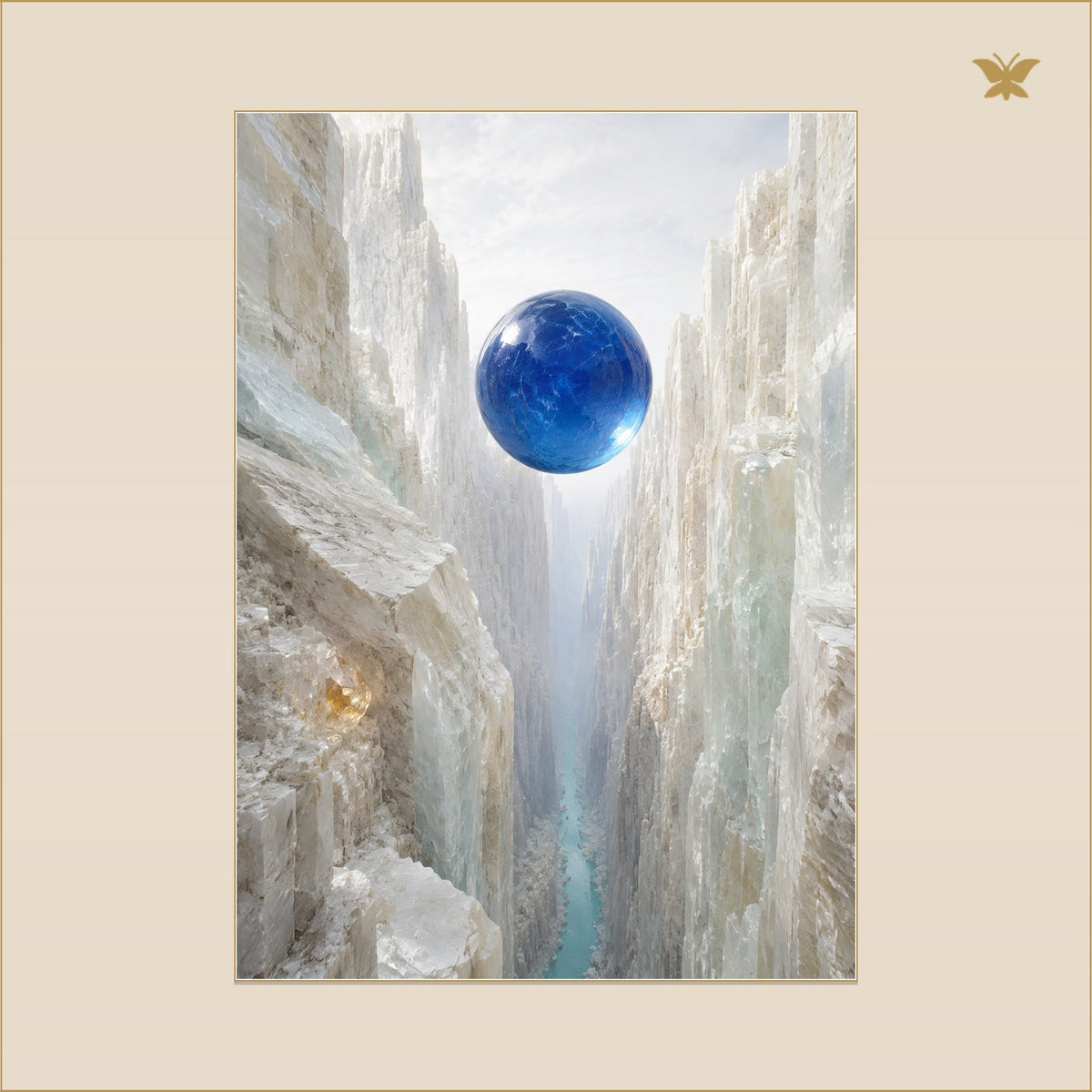 The Suspended Pearl of the Ivory Chasm — mockup Premium grand 50 × 70 cm