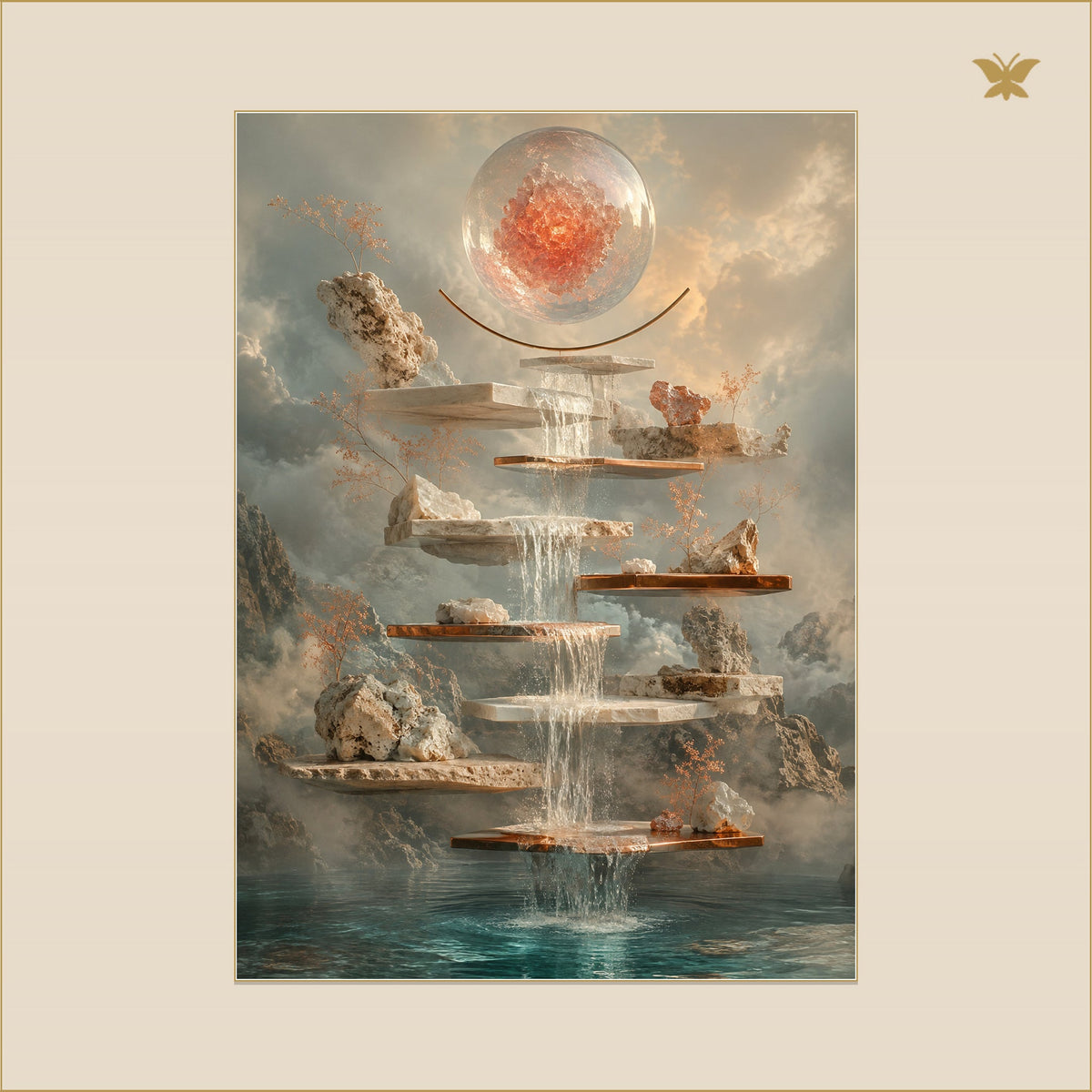The Crimson Orb Over the Copper Falls — mockup Premium grand 50 × 70 cm