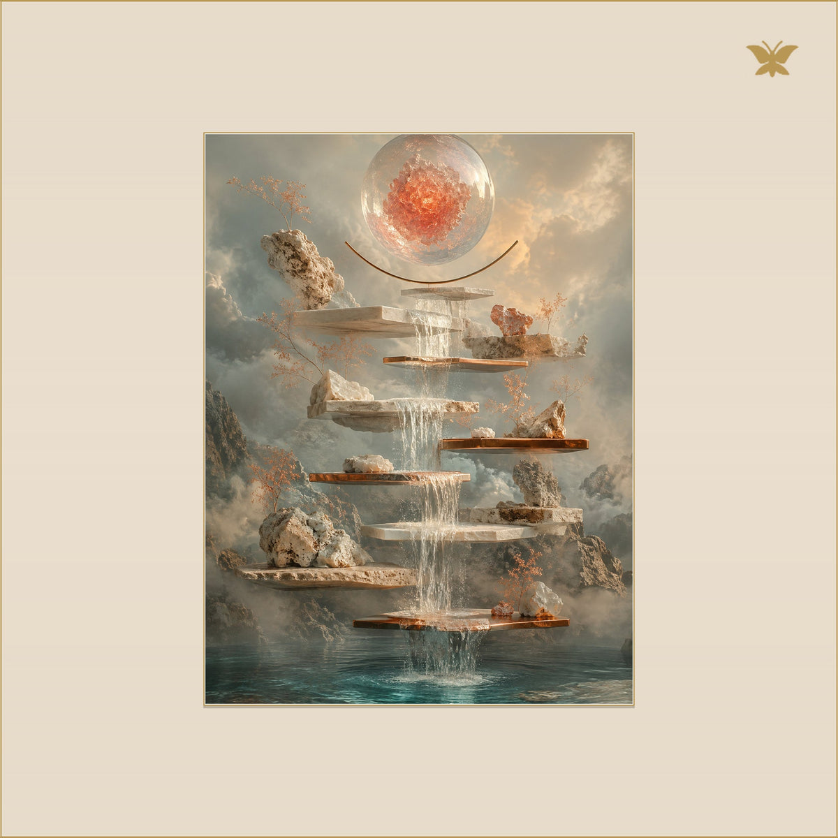The Crimson Orb Over the Copper Falls — mockup Premium petit 30 × 40 cm