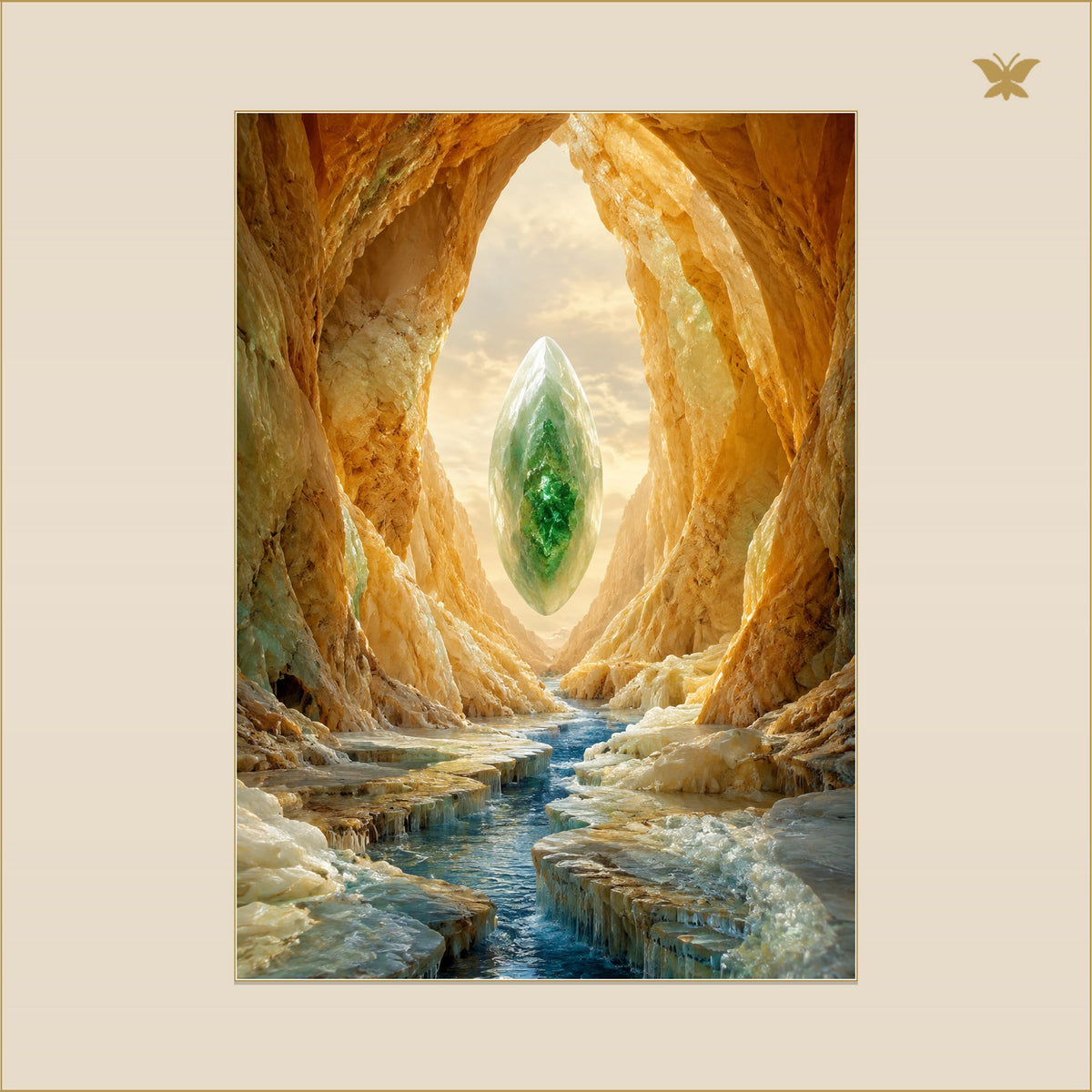 The Opaline Seed Inside the Golden Gorge — mockup Premium grand 50 × 70 cm