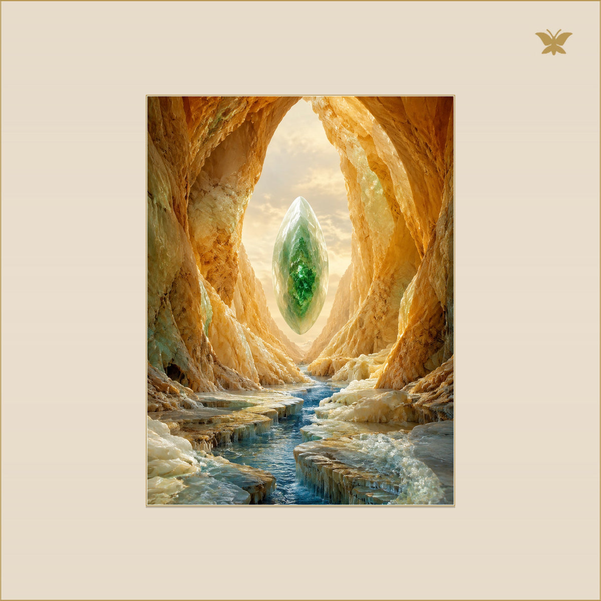 The Opaline Seed Inside the Golden Gorge — mockup Premium petit 30 × 40 cm
