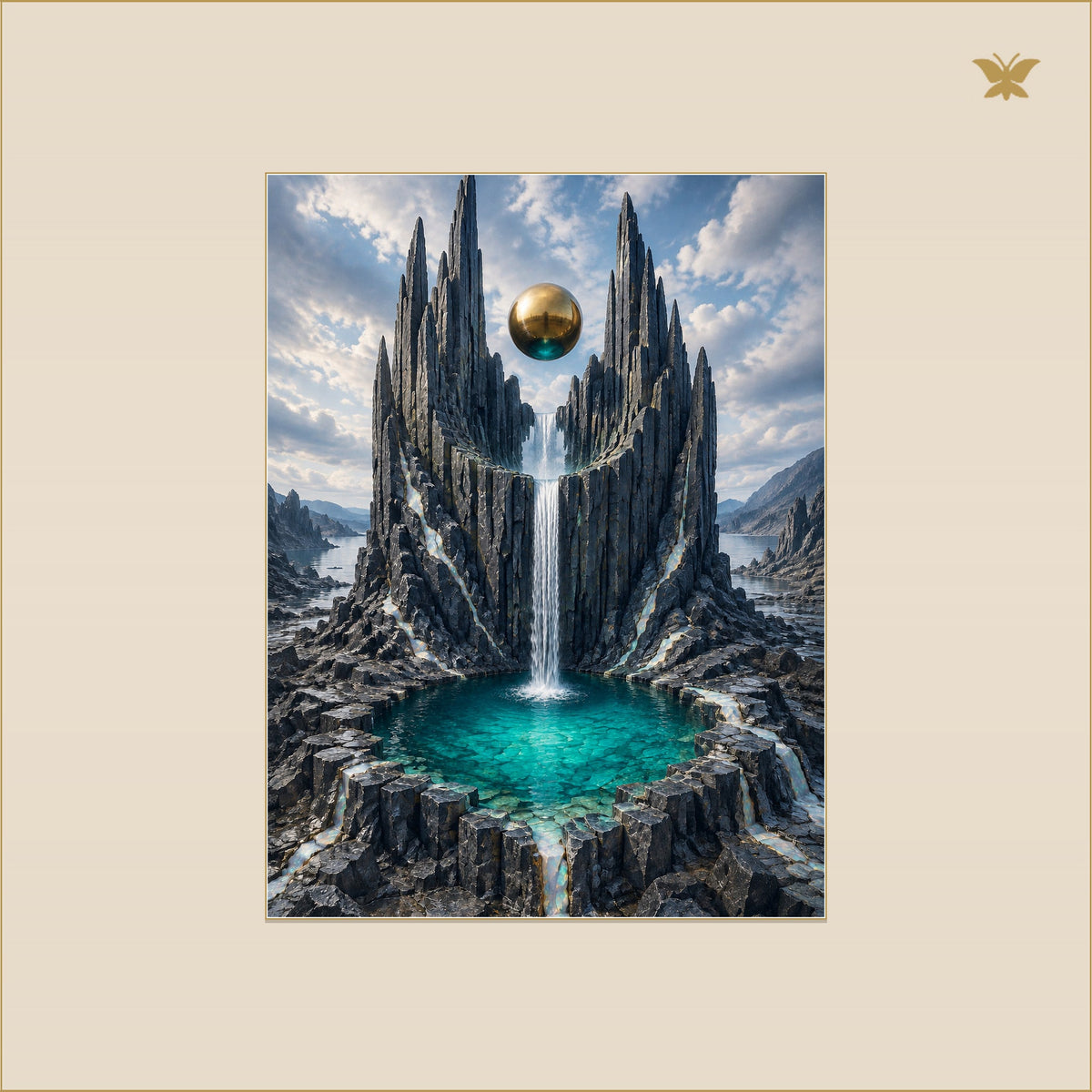 The Turquoise Well Beneath the Basalt Crown — mockup Premium petit 30 × 40 cm