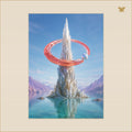 The Coral Orbit at the Silver Pinnacle — mockup Premium grand 50 × 70 cm