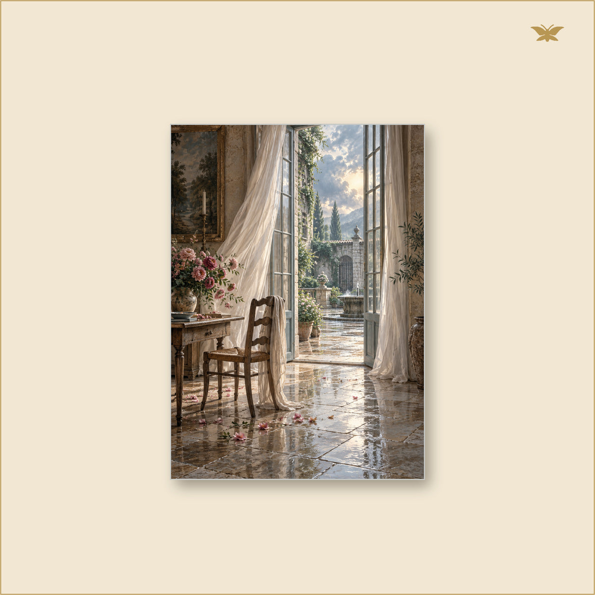 The Window Left Open — tableau aluminium, mockup grand format