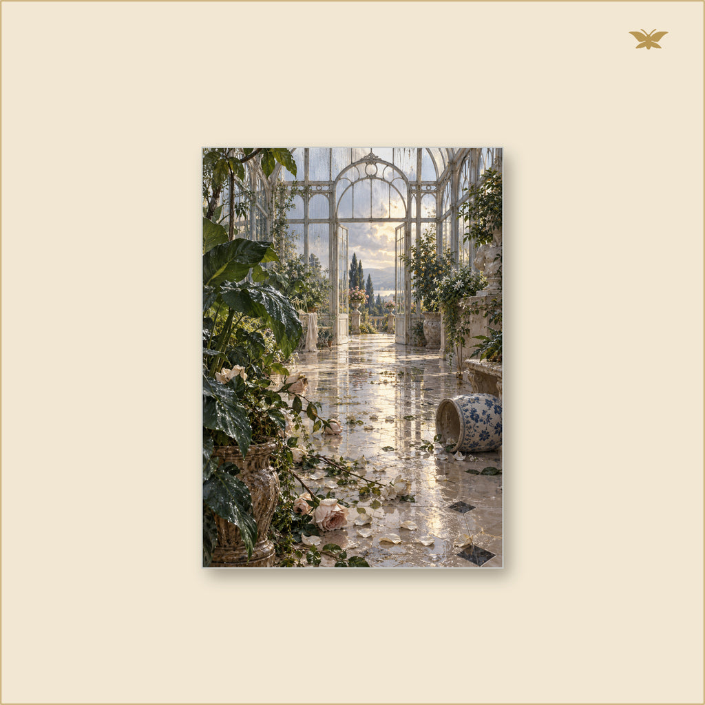 Glasshouse After the Storm — tableau aluminium, mockup grand format