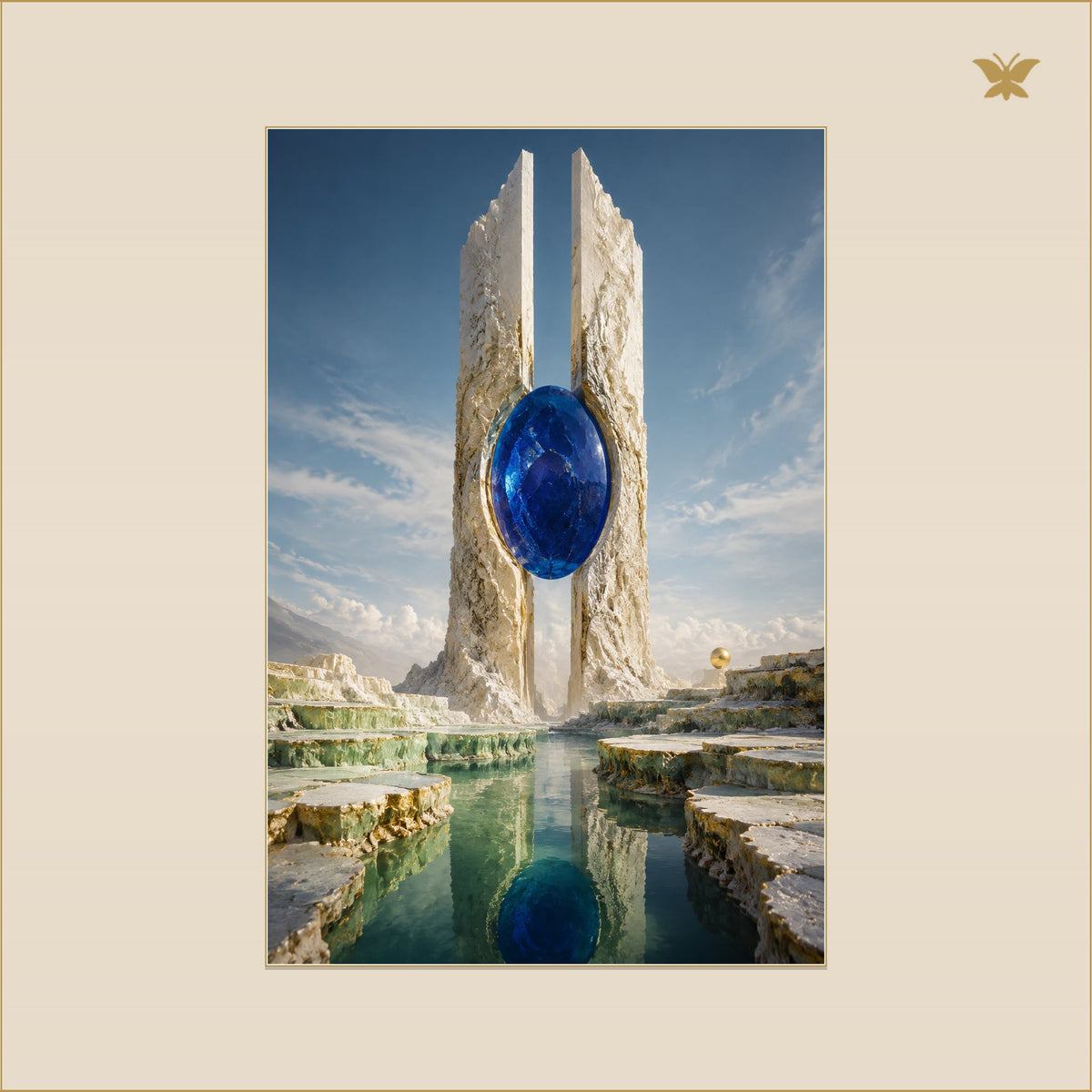 The Cobalt Gate in the Ivory Monolith — mockup Premium petit 60 × 90 cm