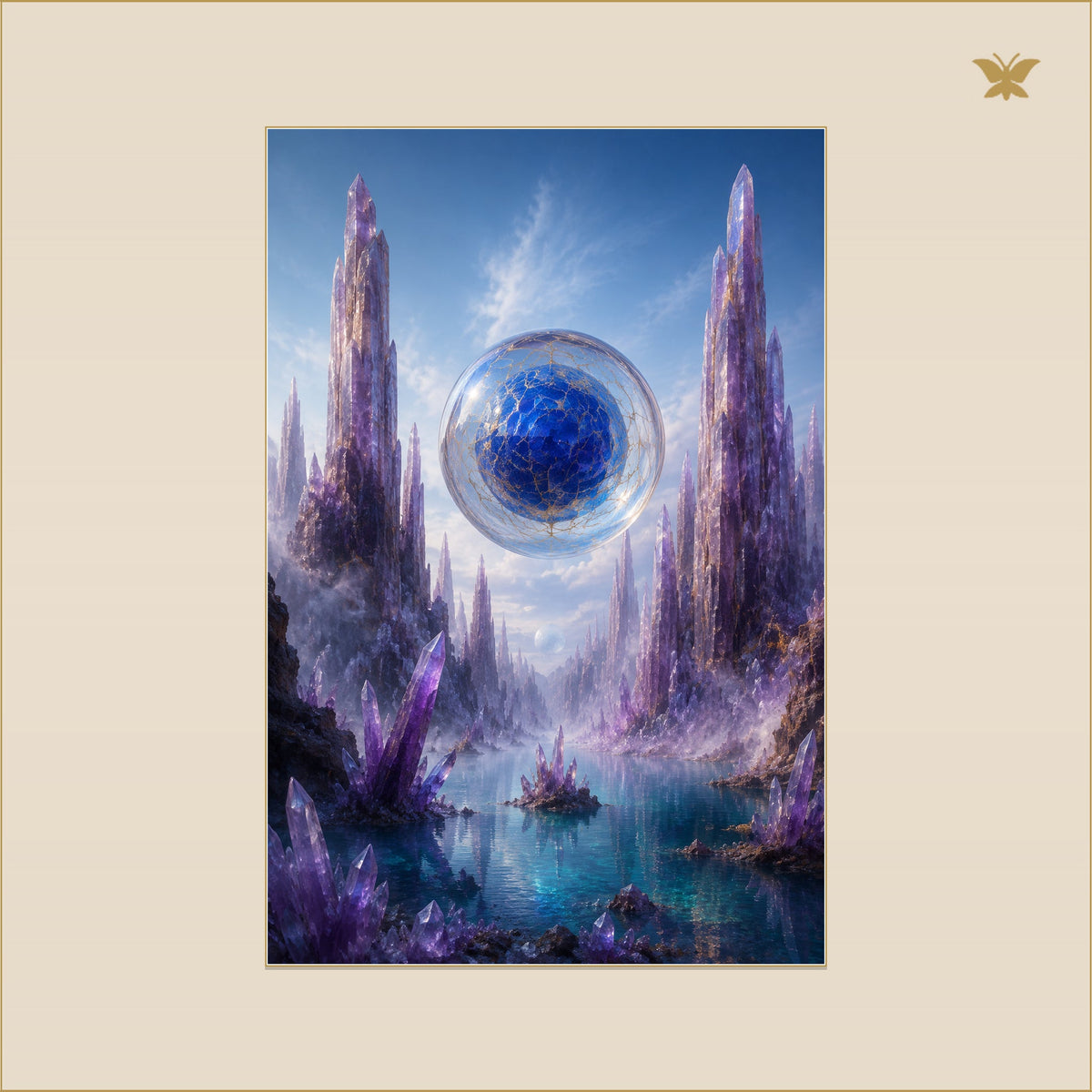 The Glass Planet Between the Amethyst Towers — mockup Premium petit 60 × 90 cm