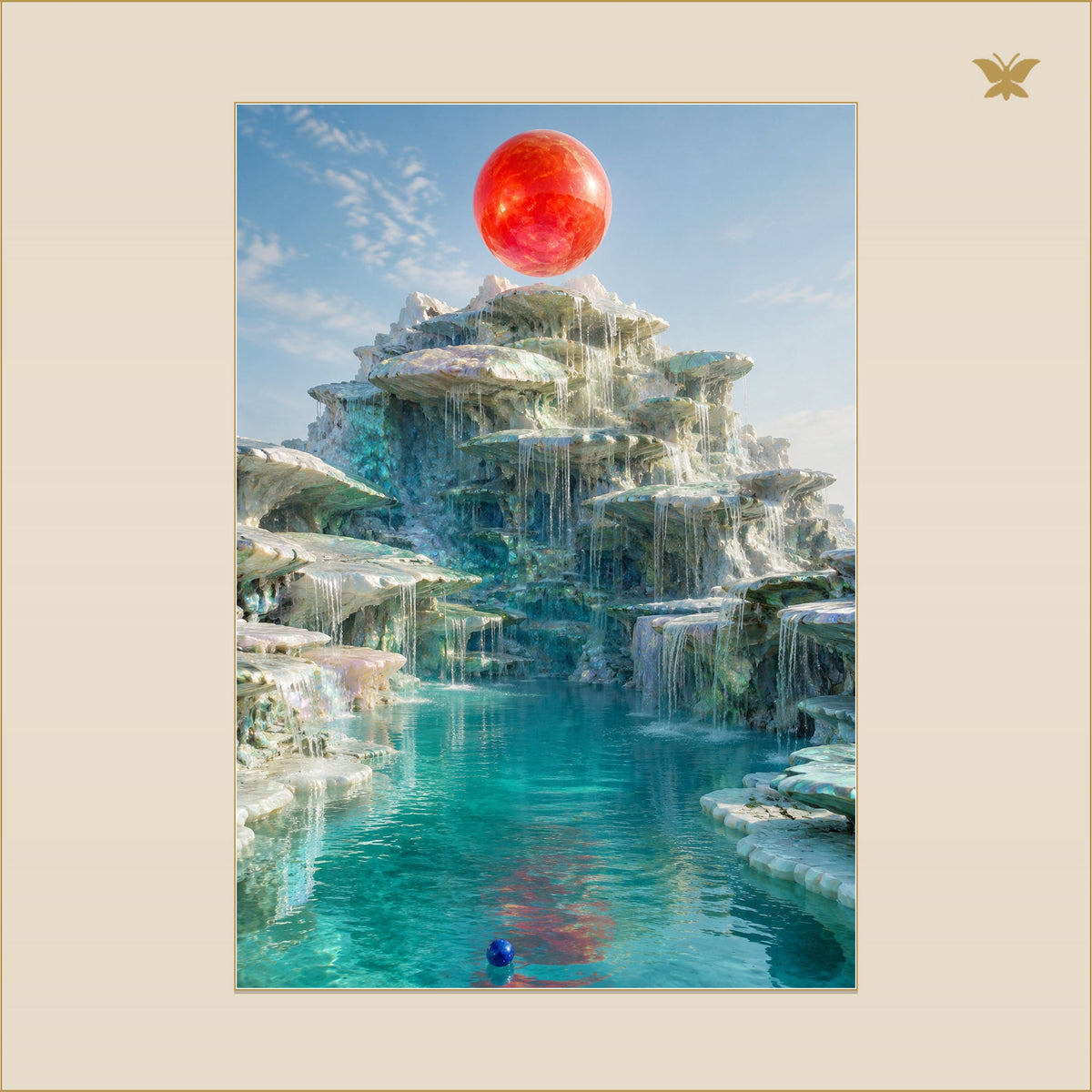 The Persimmon Moon and the Silver Falls — mockup Premium grand 70 × 100 cm
