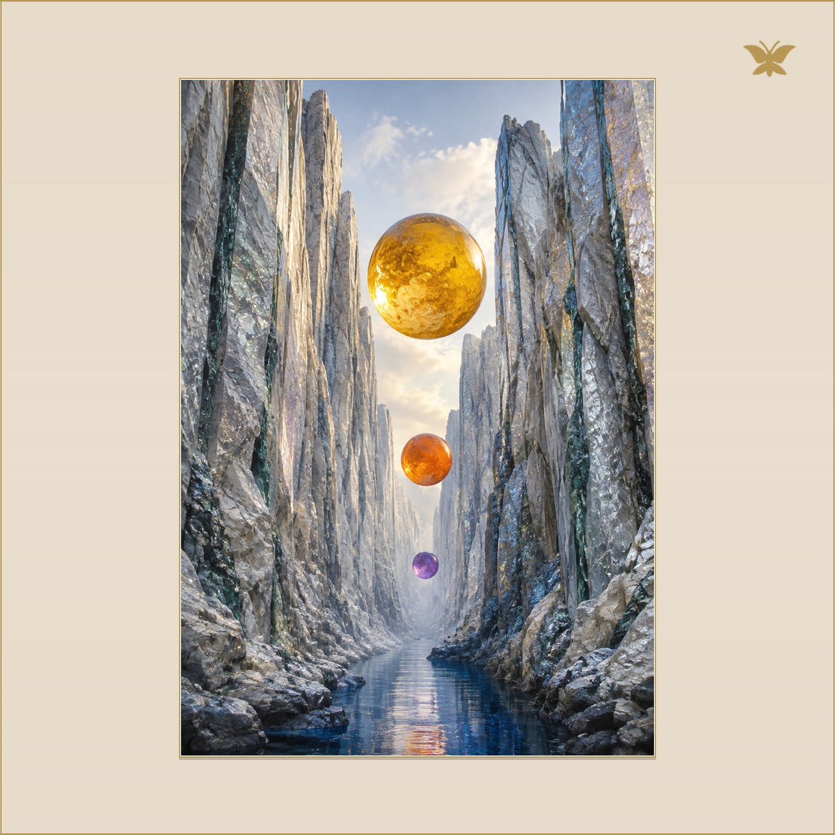 The Three Suns Inside the Silver Canyon — mockup Premium grand 70 × 100 cm