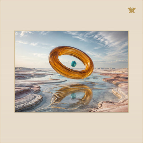 The Amber Ring Above the Silver Estuary — mockup Premium grand 70 × 50 cm