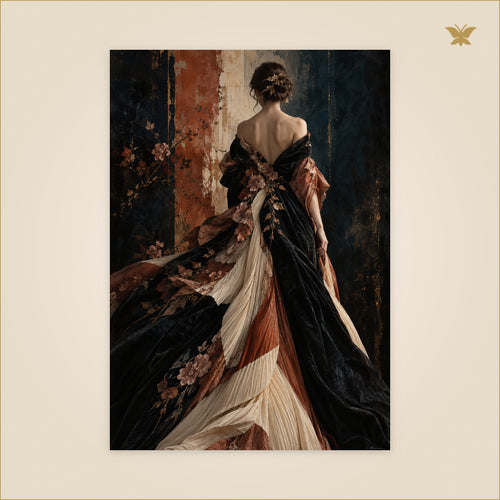 She Turned Before the Flowers — grand format 70 × 100 cm