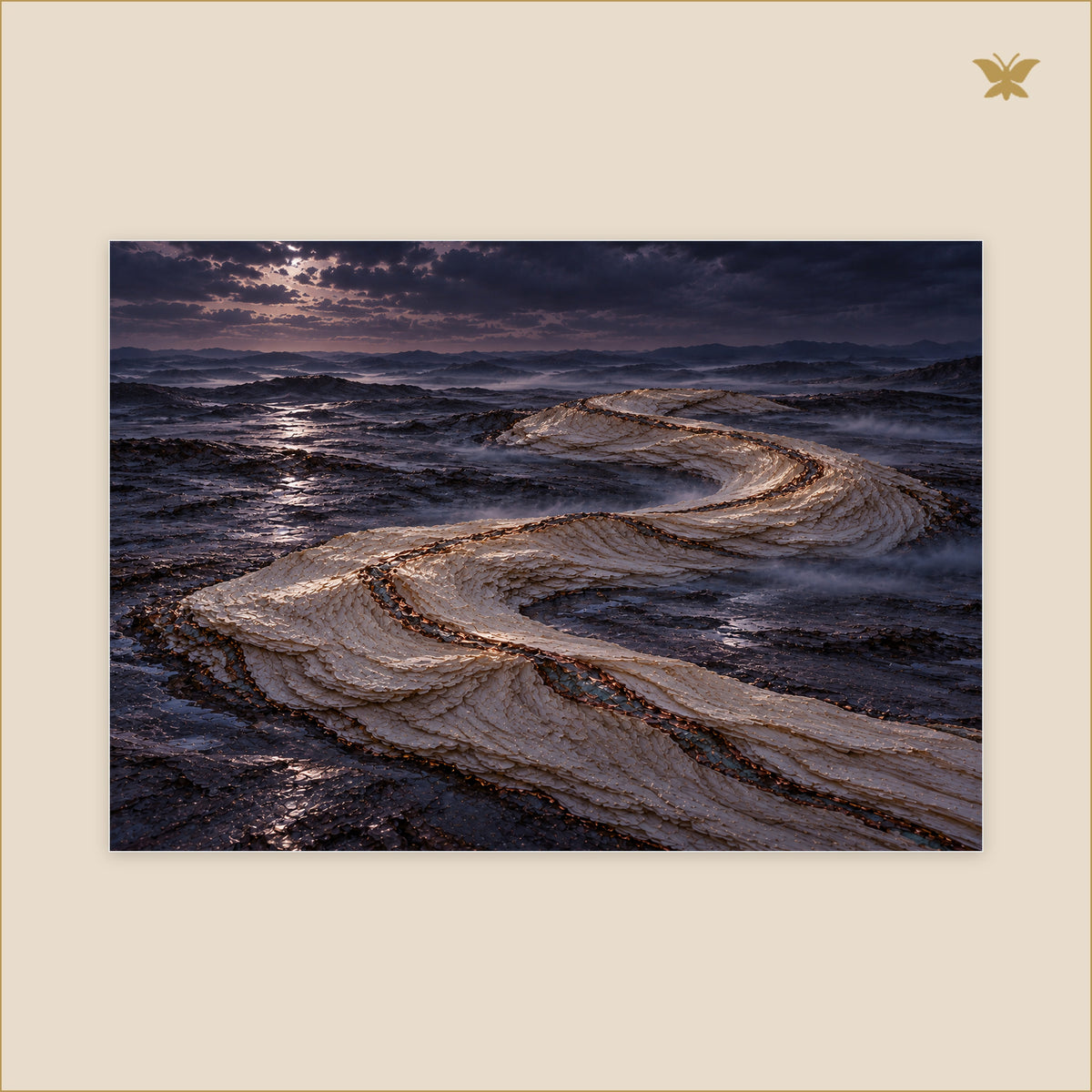 The Indigo Fold After Rain — grand format 100 × 70 cm