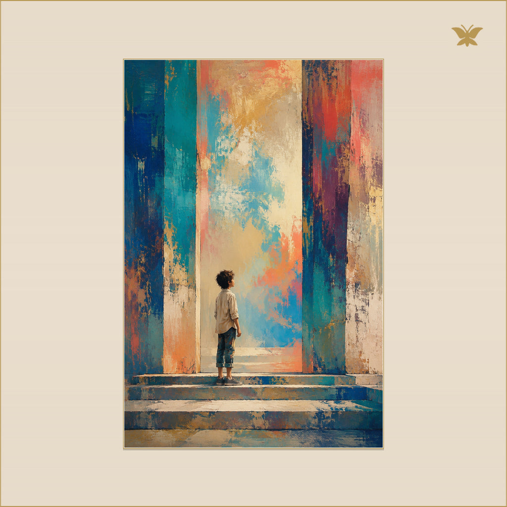 The Child Before the Unwritten Sky — mockup petit 60 × 90 cm