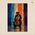 The Cellist at the Persimmon Meridian — mockup grand 70 × 100 cm