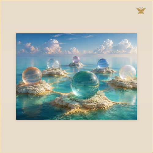 The Archipelago of Glass Worlds — tableau aluminium, mockup grand format