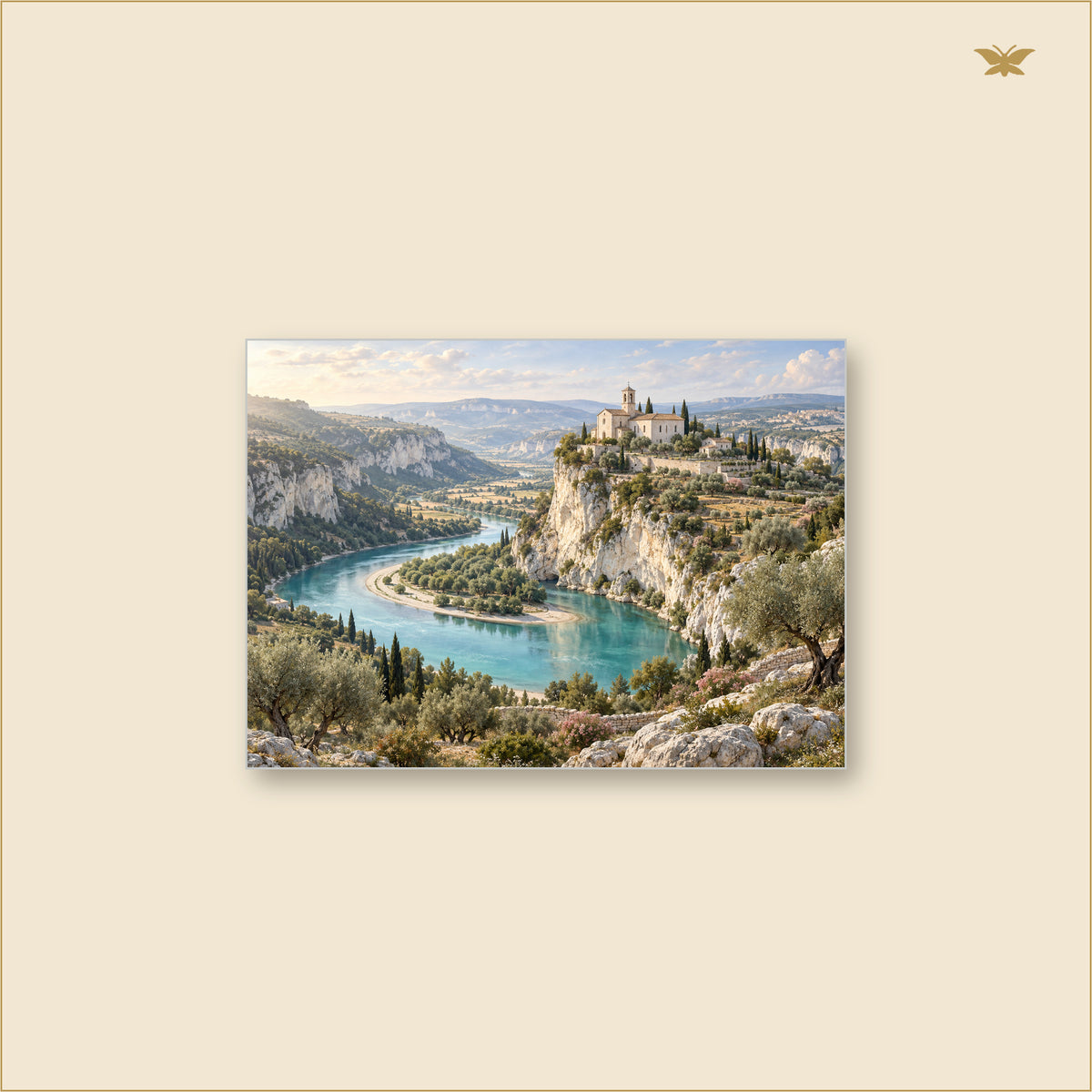 The Monastery Above the Turquoise Bend — tableau aluminium, mockup grand format