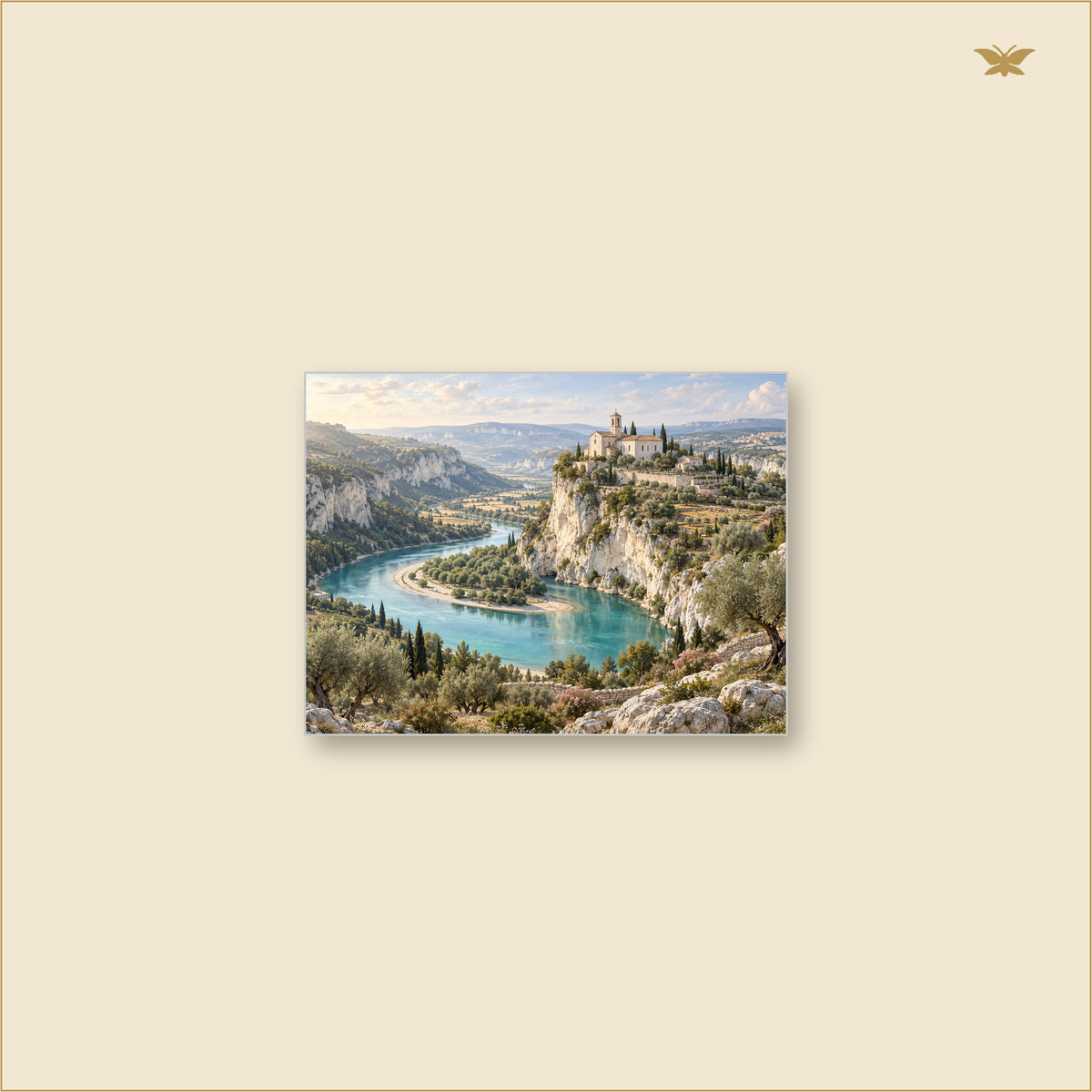 The Monastery Above the Turquoise Bend — tableau aluminium, mockup petit format
