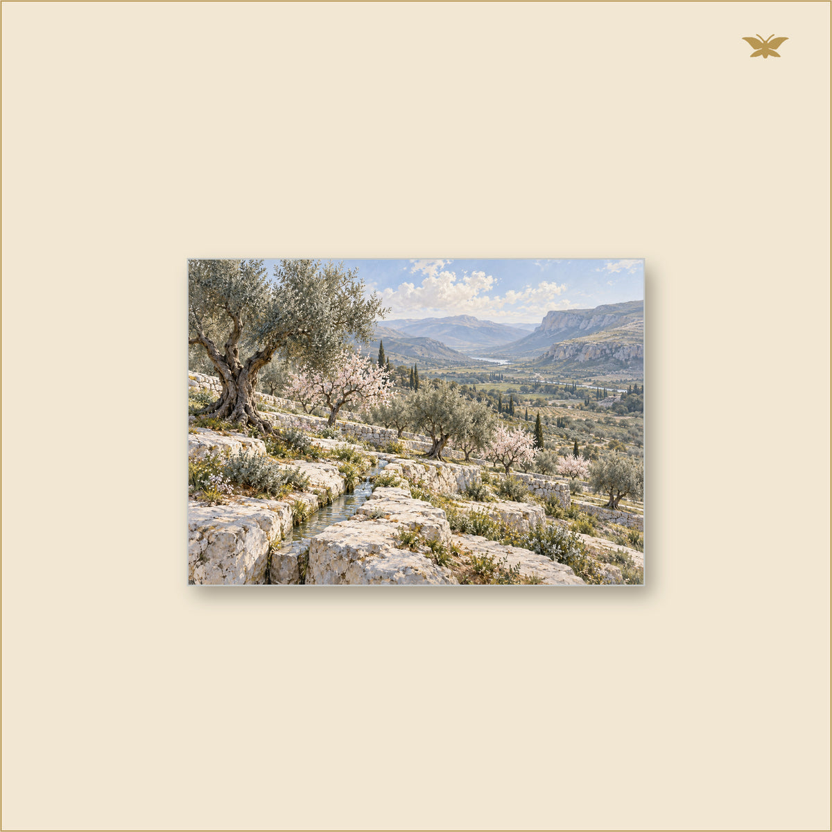 The Orchard on the Limestone Steps — tableau aluminium, mockup grand format