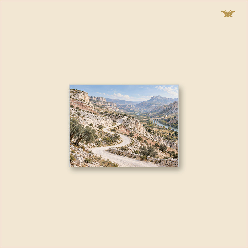 The Valley Where the Road Returns — tableau aluminium, mockup petit format